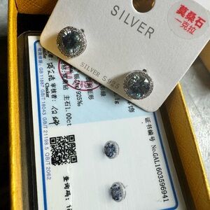 Blue Moissanite Silver S925 Earrings with Iridescent Gem